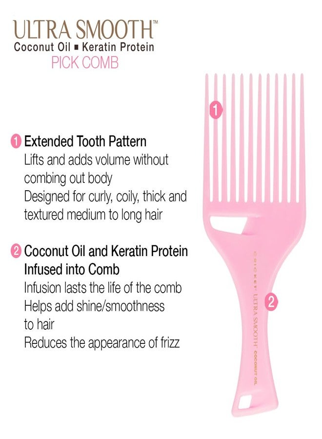 Cricket Ultra Smooth Coconut Hair Pick Comb - Infused with Coconut Oil & Keratin for Frizz-Free Shine, Volume Boost, and Gentle Detangling – Ideal for Curly, Thick, and Textured Hair - Pink - Image 4